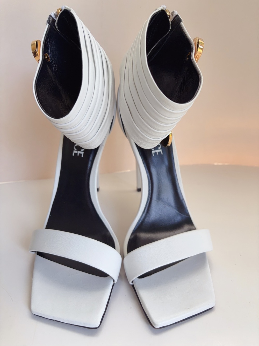 Versace Women's White 110MM Safety Pin Strappy Sandal Shoe Sz EU38